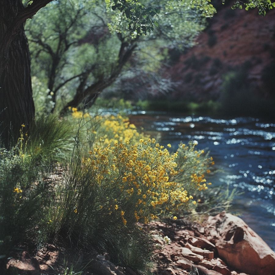 trees and shrubs by a creek