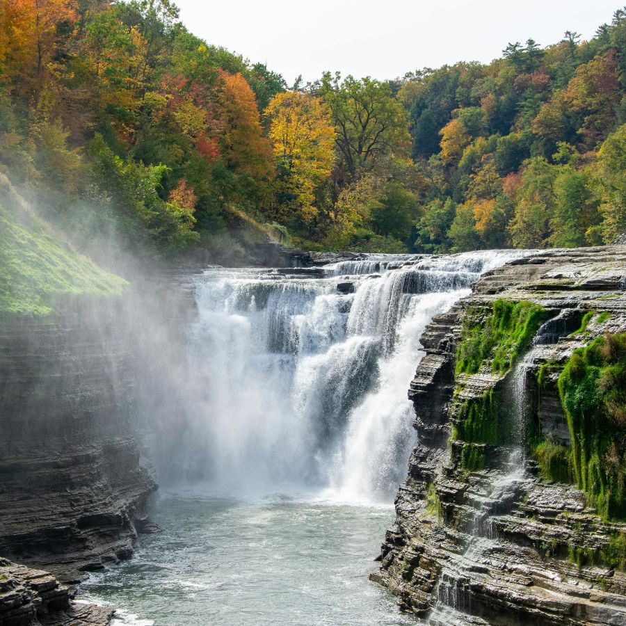 large rocky waterfall in a forest