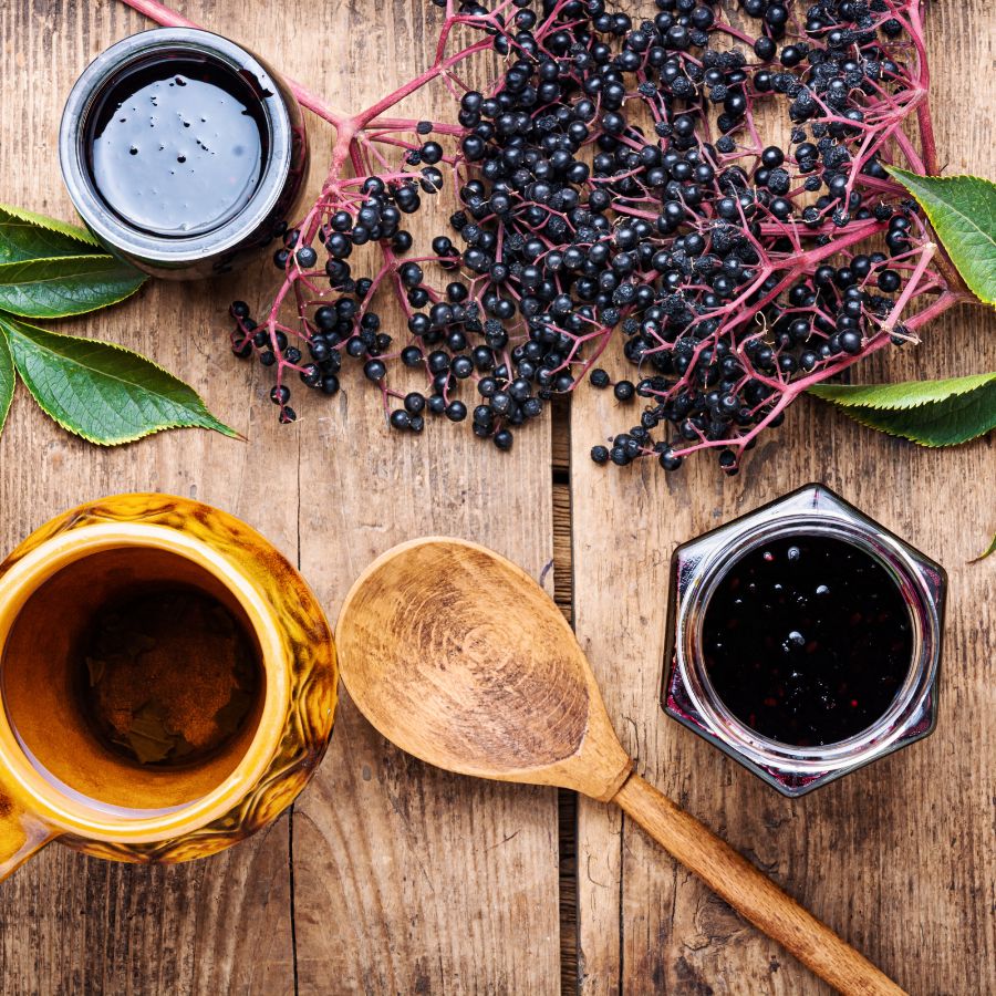 elderberries and elderberry jam