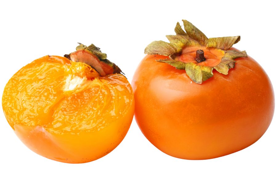 two orange persimmon fruits