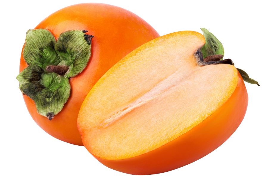 persimmon fruit cut in half