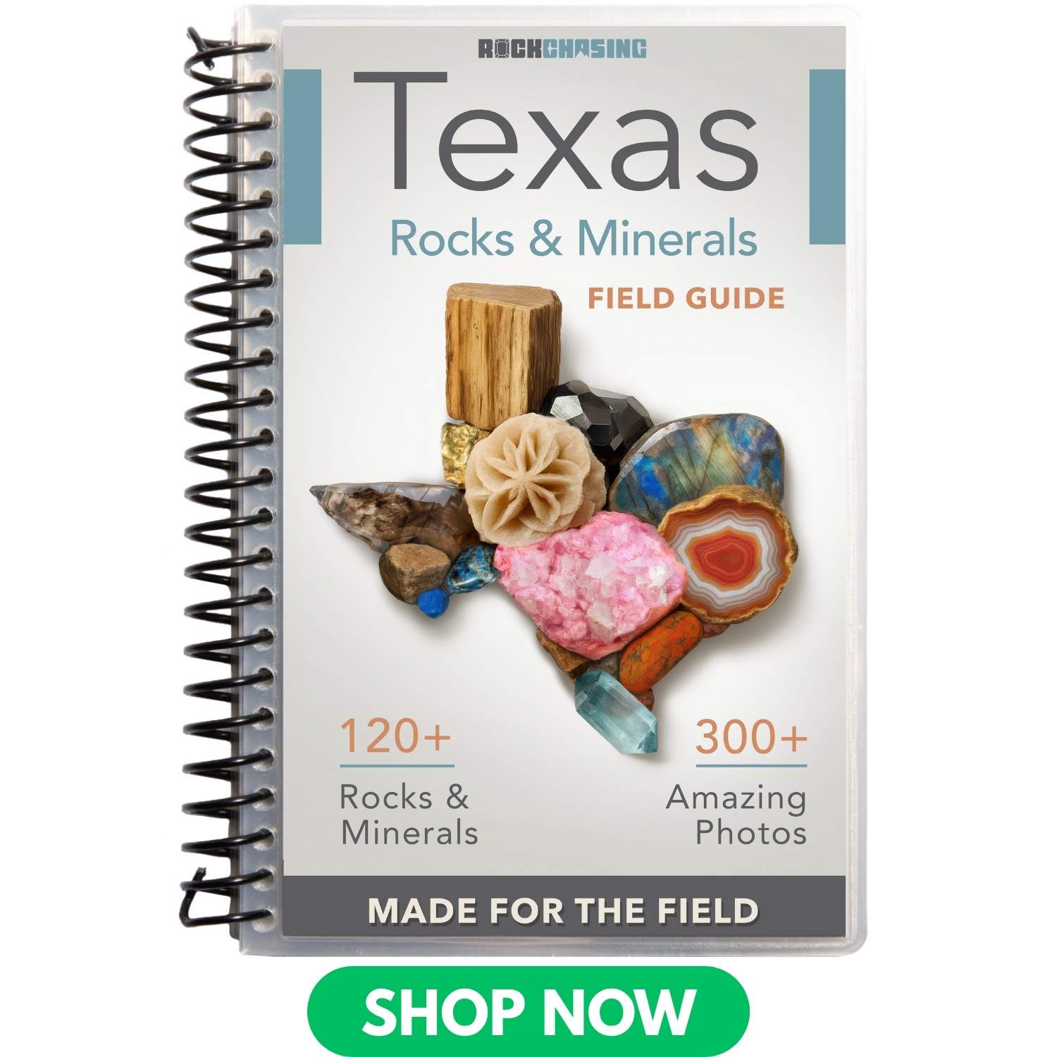 Texas Field Guide with image of Texas made out of rocks and minerals