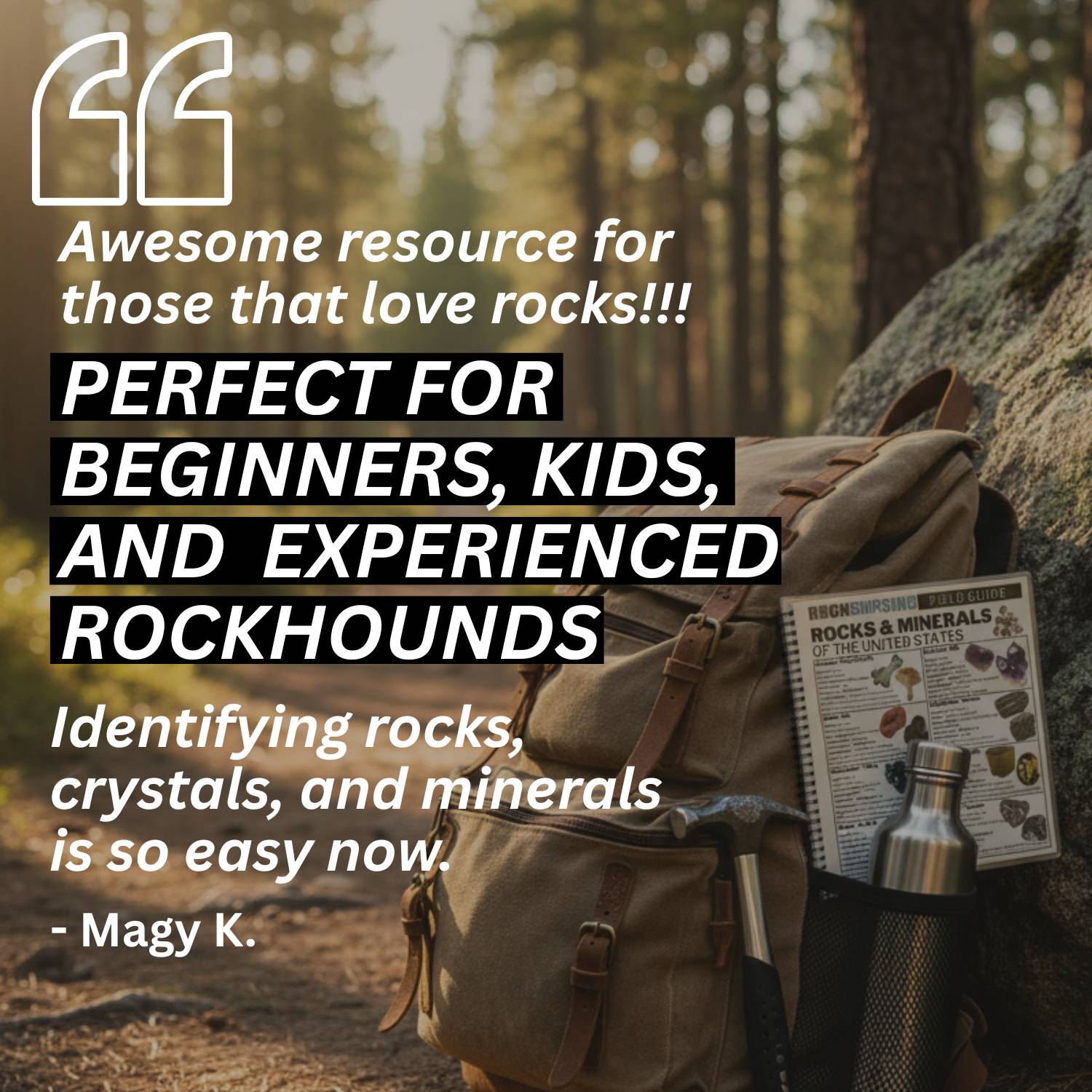 Quote from book buyer and a pack with a field guide in it
