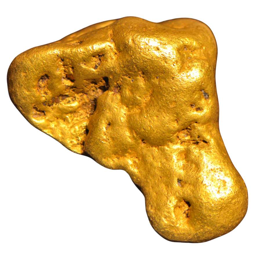 Rounded gold placer nugget with pits